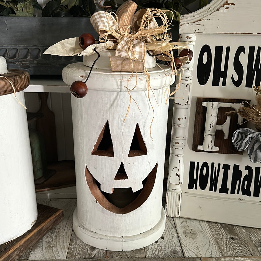 Handmade jack-O-Lanterns (sold separately) oversized.
