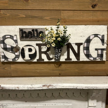 Load image into Gallery viewer, Hello Spring plaid sign
