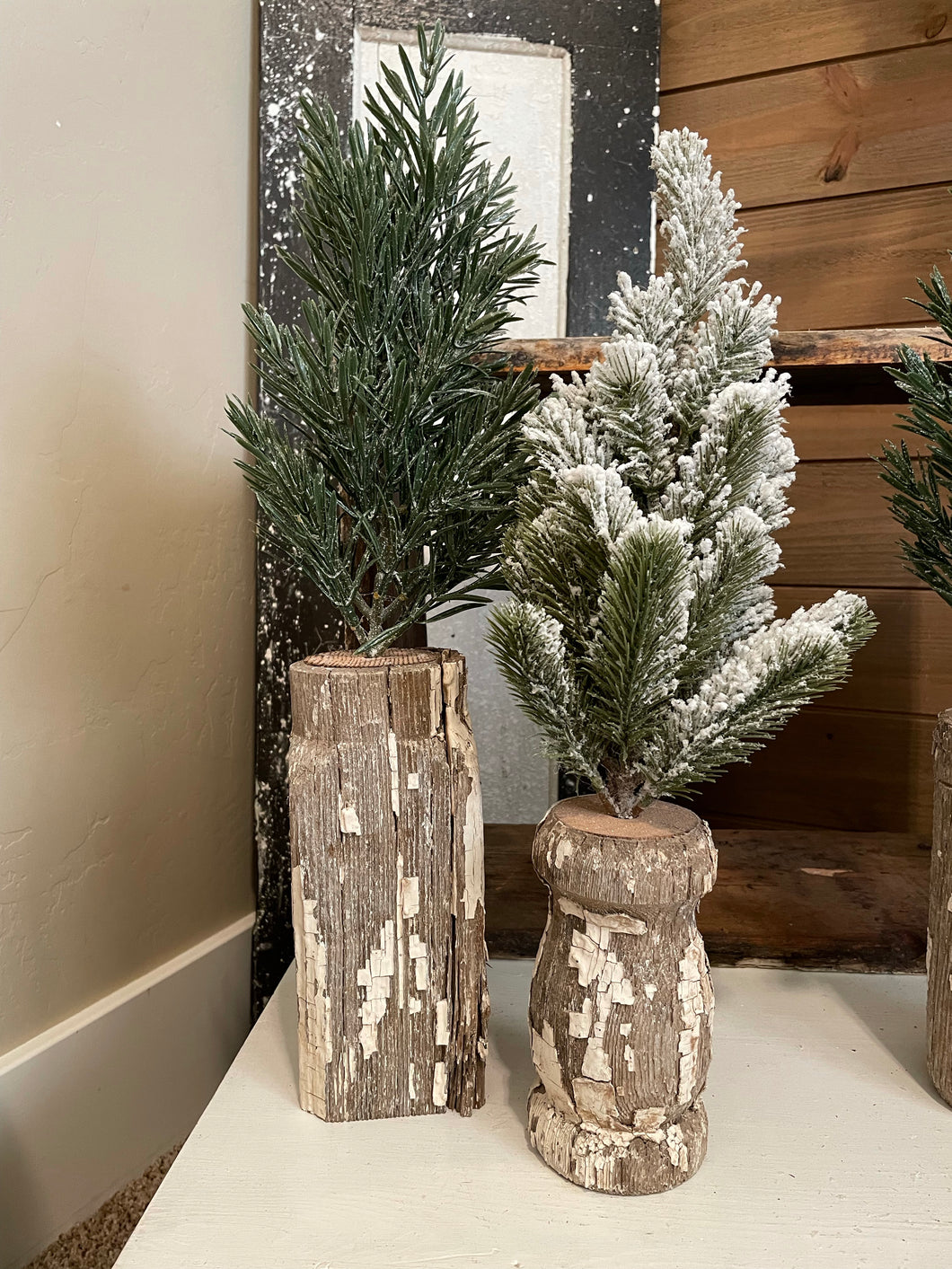 Set of 2 chippy white with trees