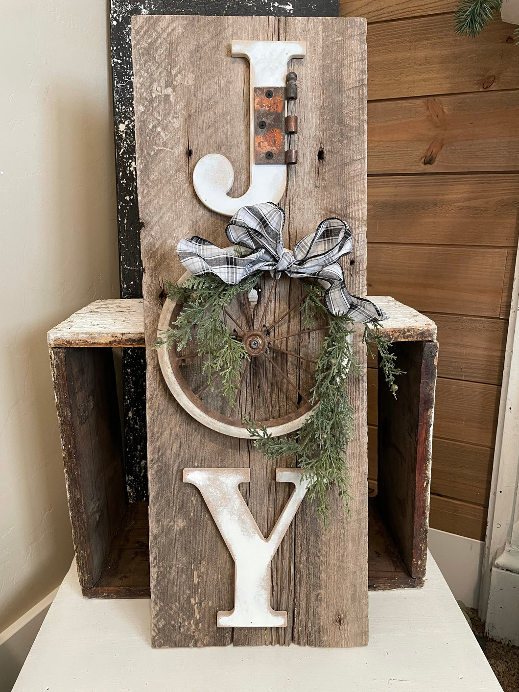Joy sign with old wheel
