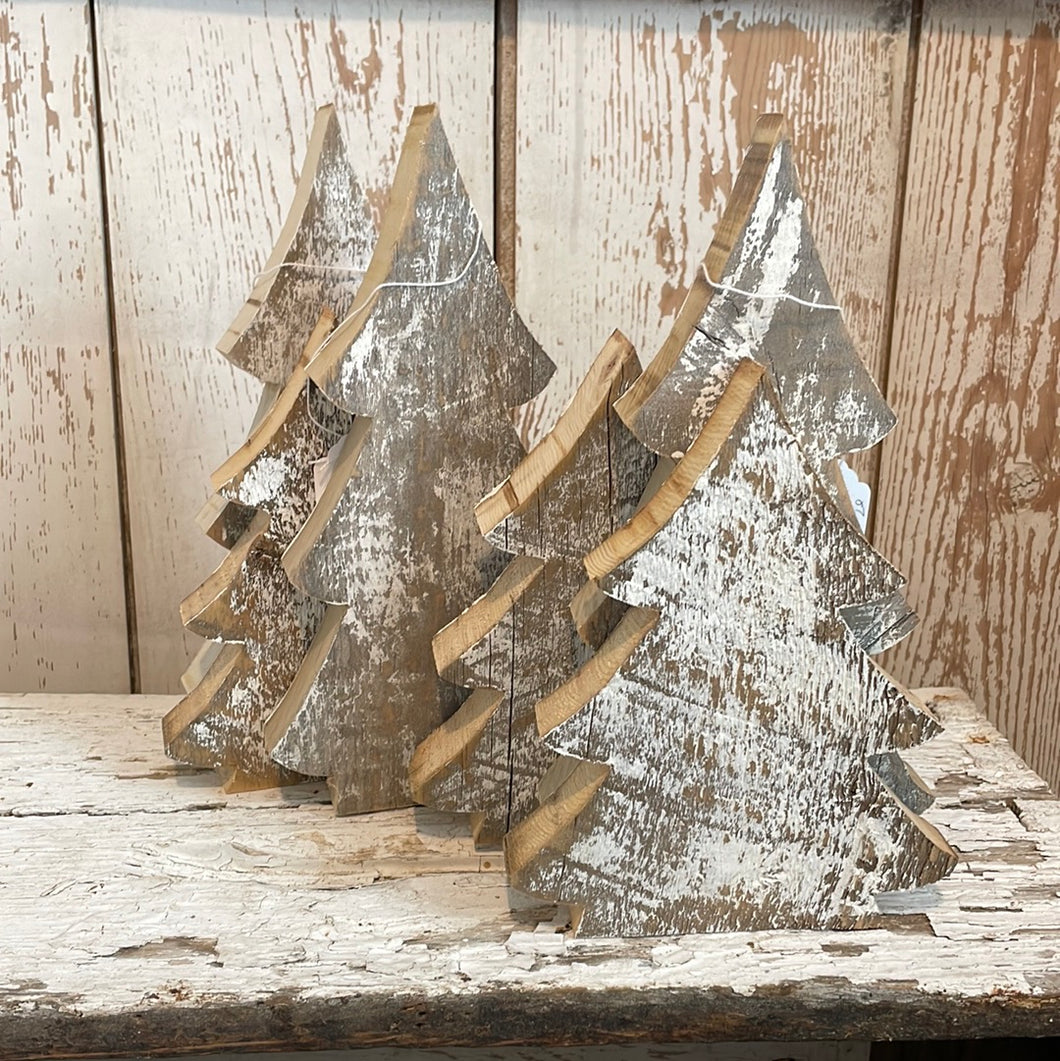 Set of two white wood trees