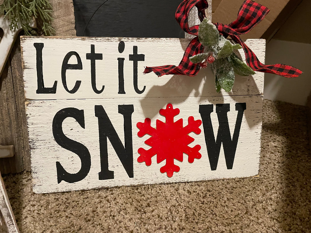 Let it snow sign red plaid
