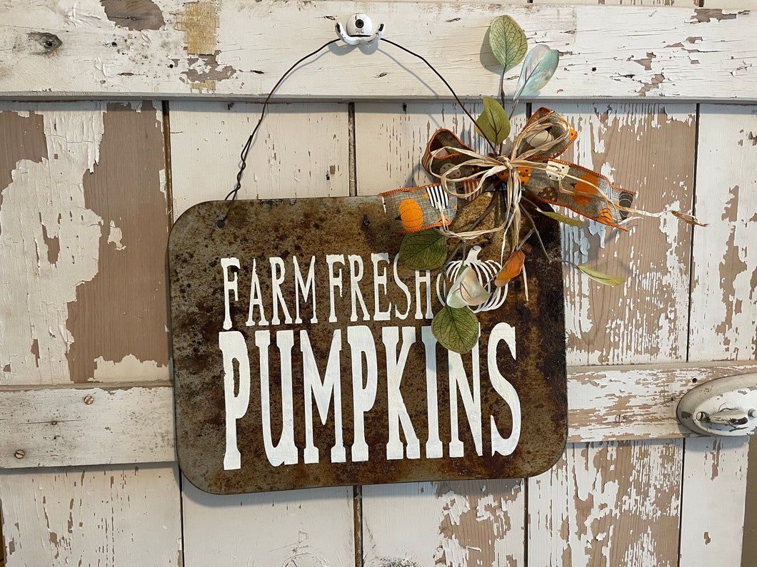 Metal farm fresh pumpkins sign