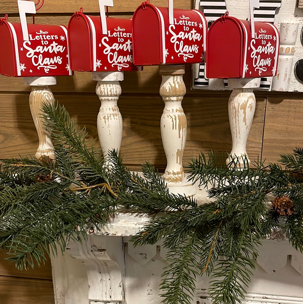 Mini letters to Santa mailbox on chippy white spindle