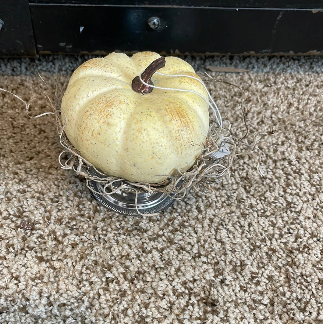 Pumpkin in vintage ice cream dish