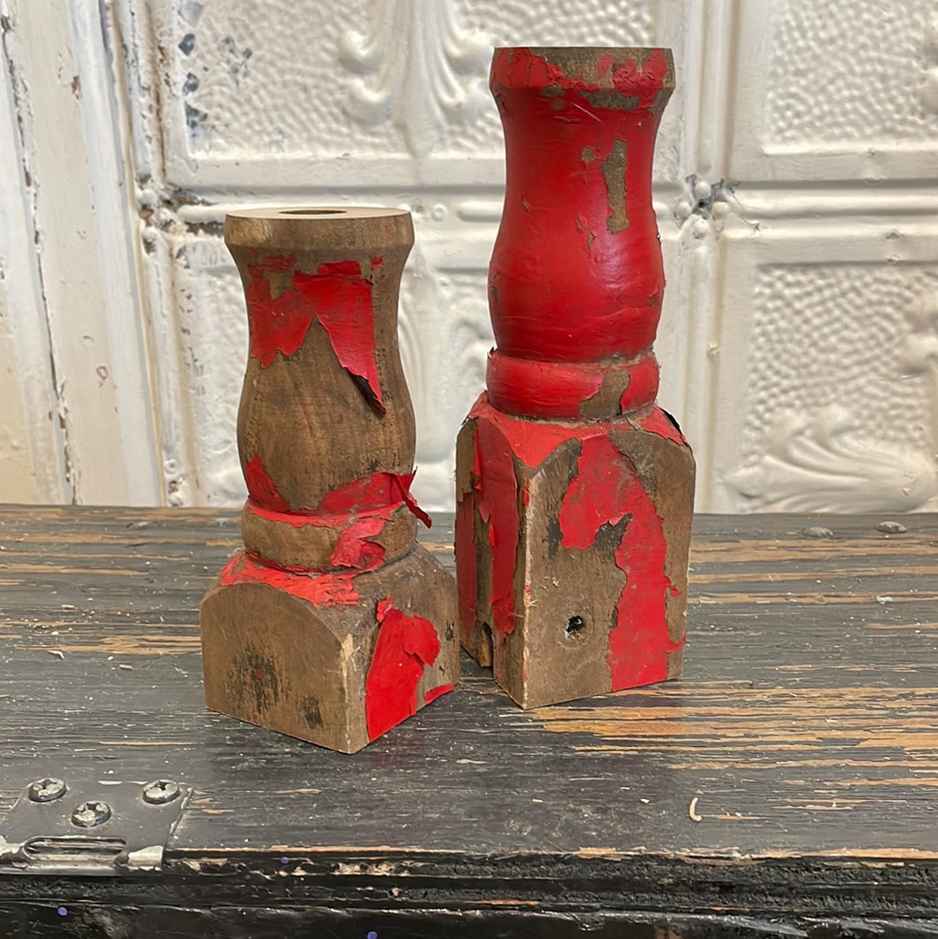 Set of 2 chippy red candleholders