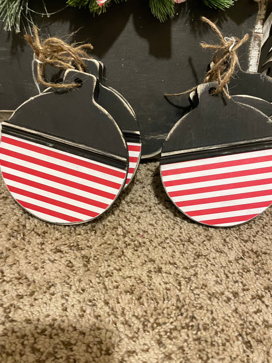 Set of 3 red stripe ornaments