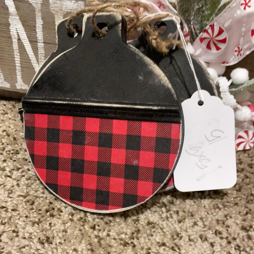 Set of three red plaid ornaments