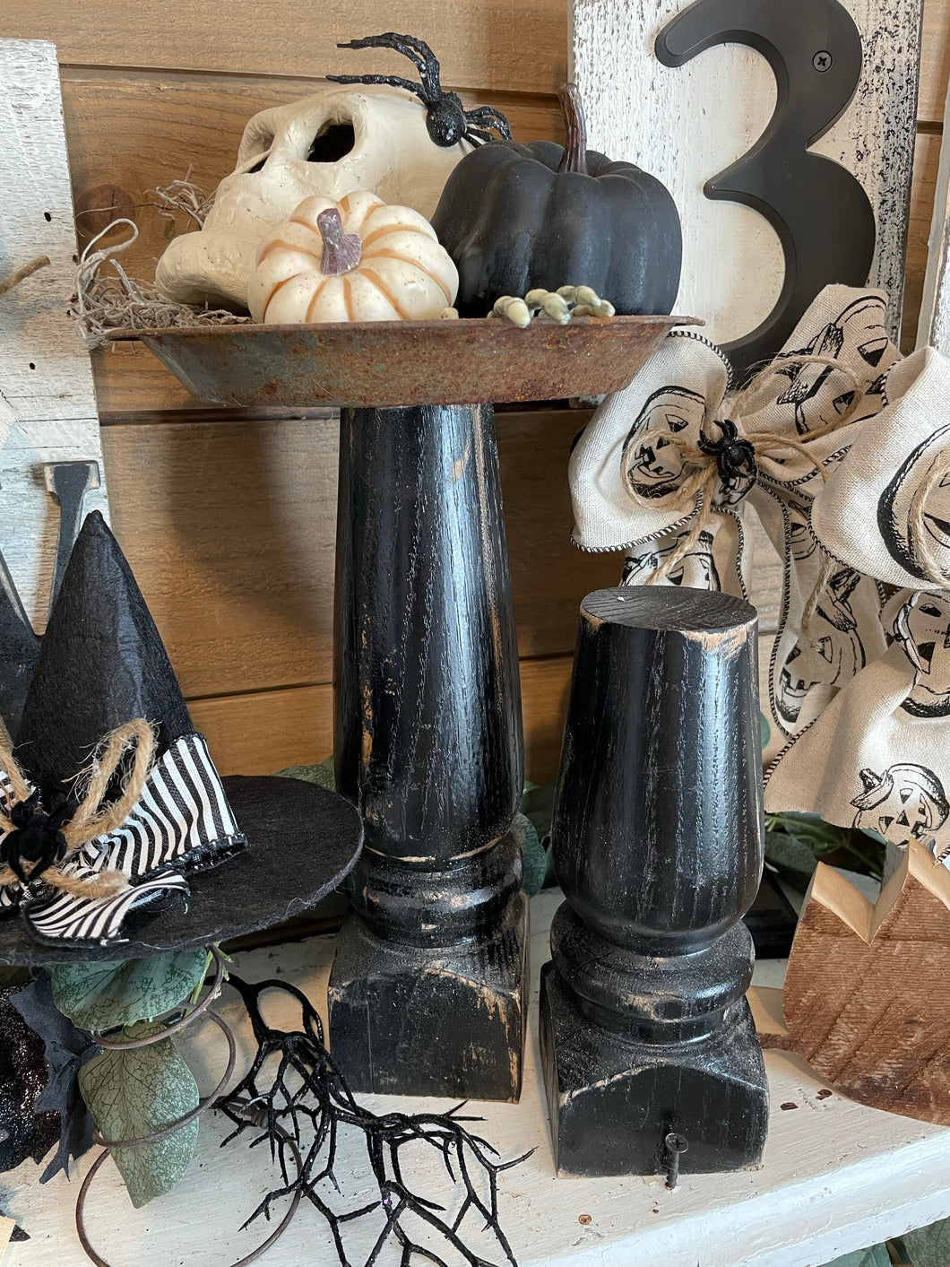 Set of 3 black candlesticks 15” x 10”