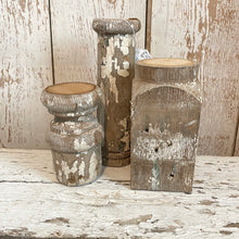 Load image into Gallery viewer, Set of three chippy, white and green candle holders
