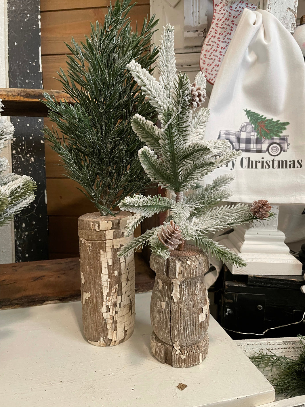 Set of 2 chippy white trees