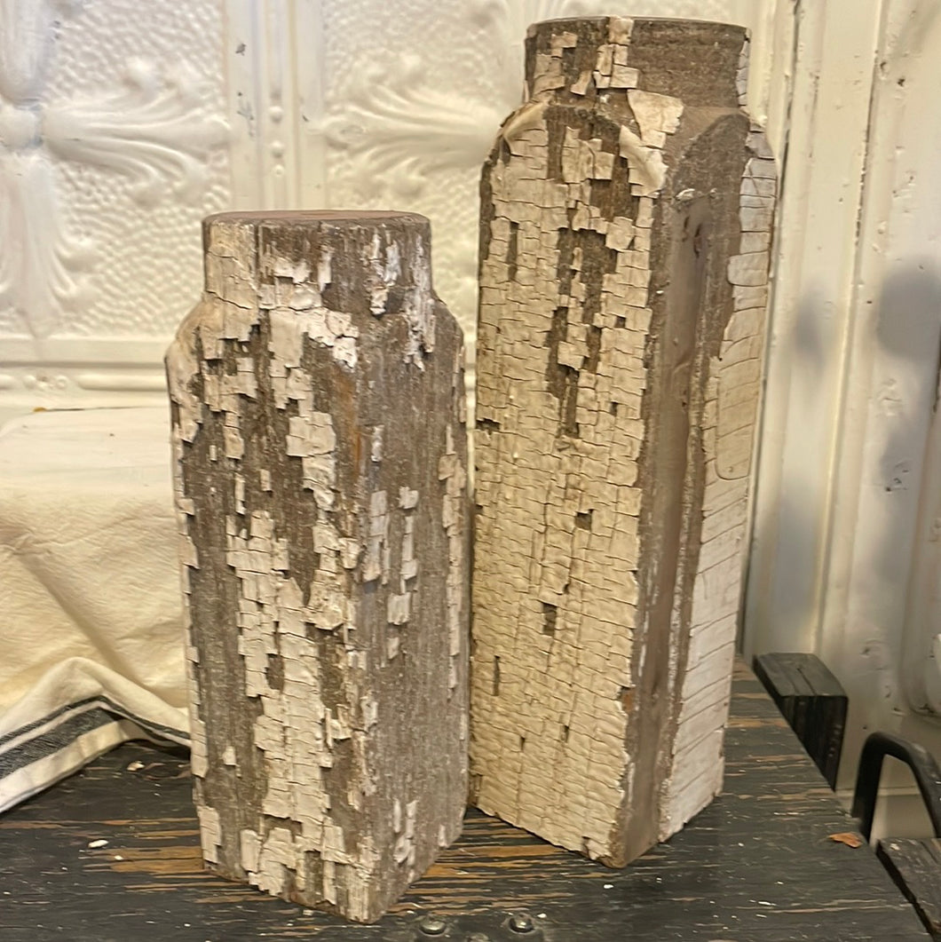 Set of 2 chippy white candleholders