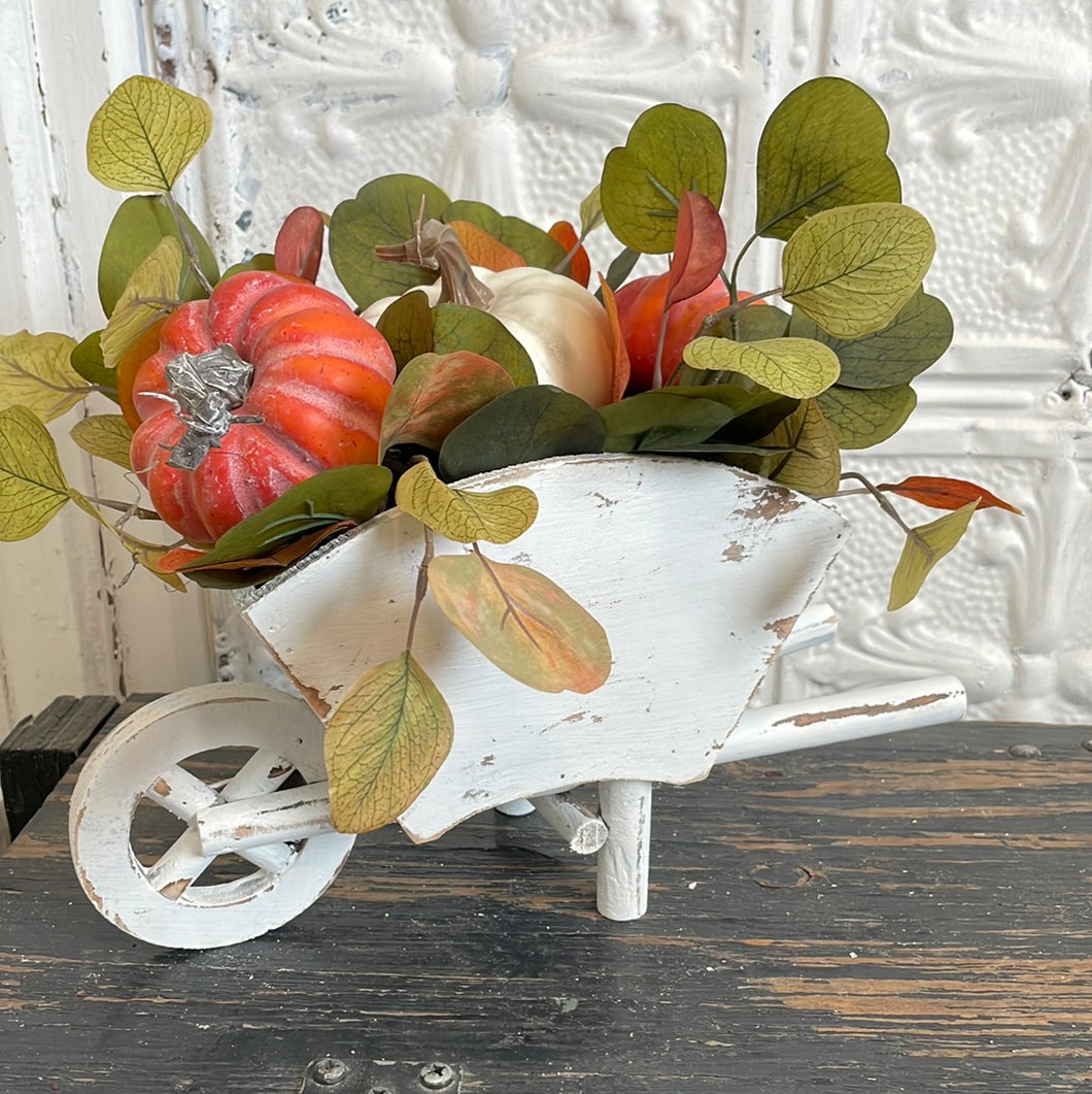Wheelbarrow pumpkin arrangement