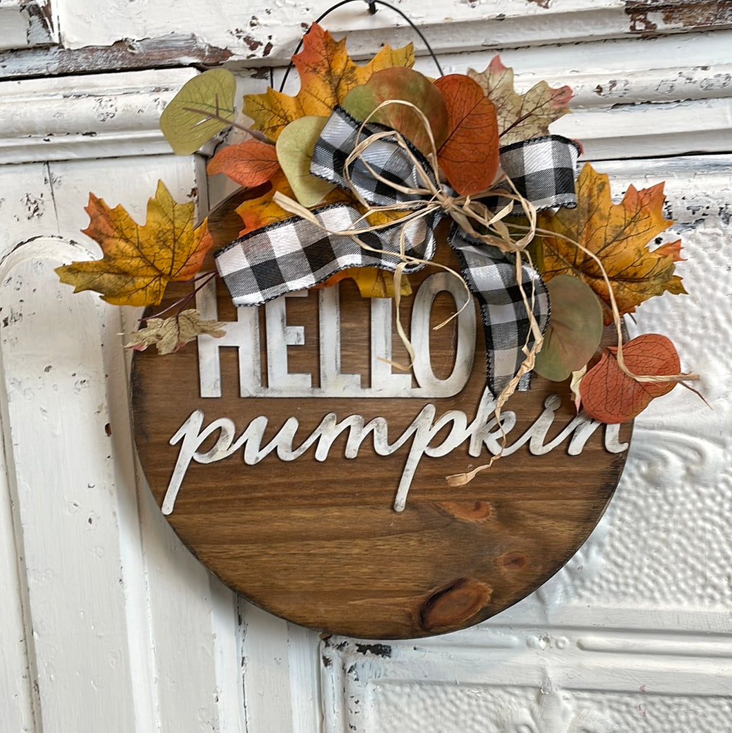 Hello pumpkin round door hanger