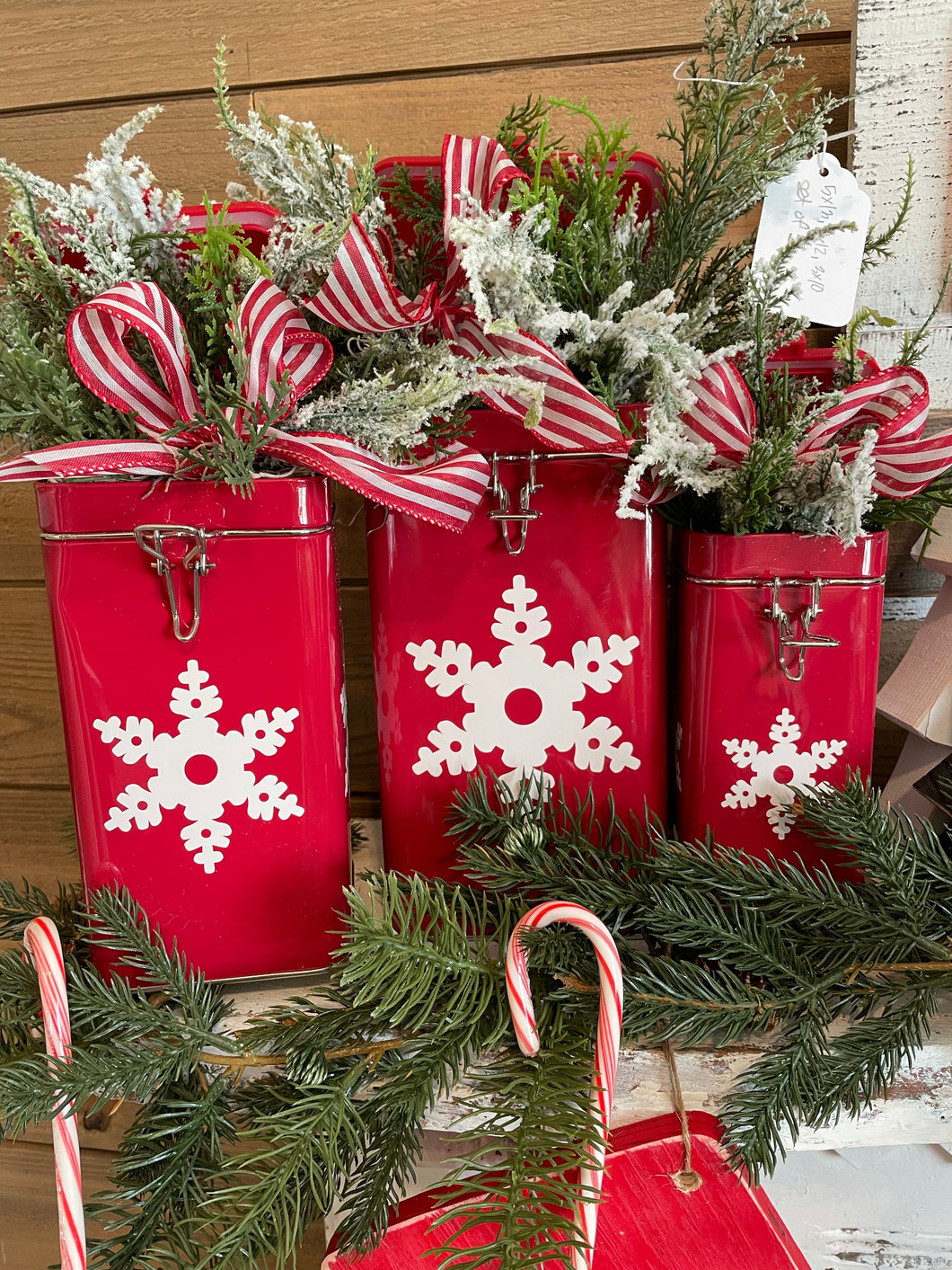 Set of 3 red canister arrangement